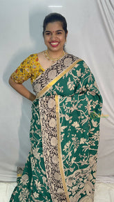 Vriksham Dark Green Kalamkari Saree With Gatti Border-VS4395